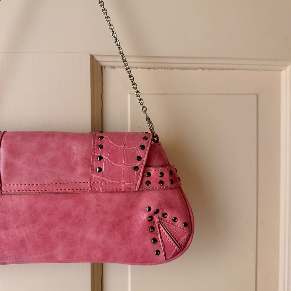 Vintage Betsey Johnson Pink Studded Shoulder Bag with Silver Chain - Picture 5 of 5